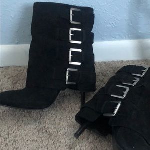 Black buckle heels
